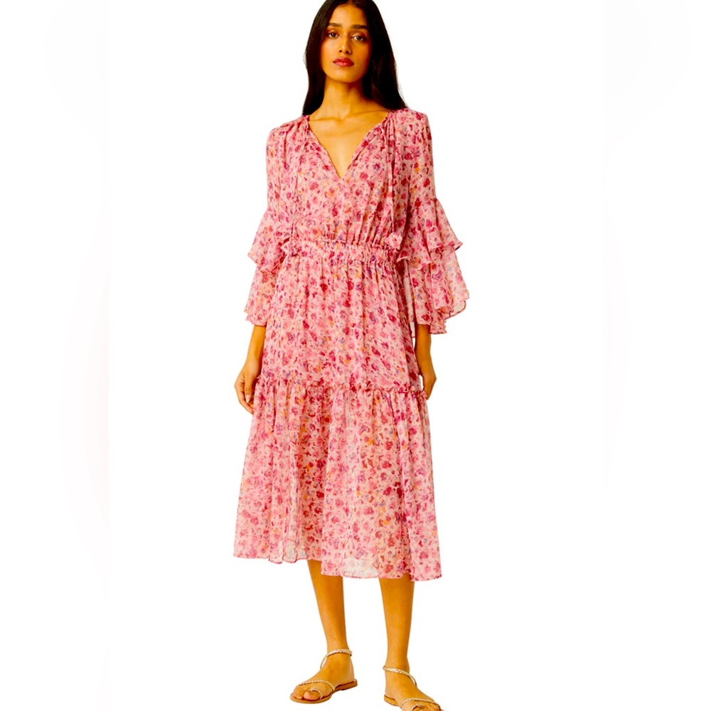 Misa Los Angeles Pink Bell Sleeve Midi Sundress